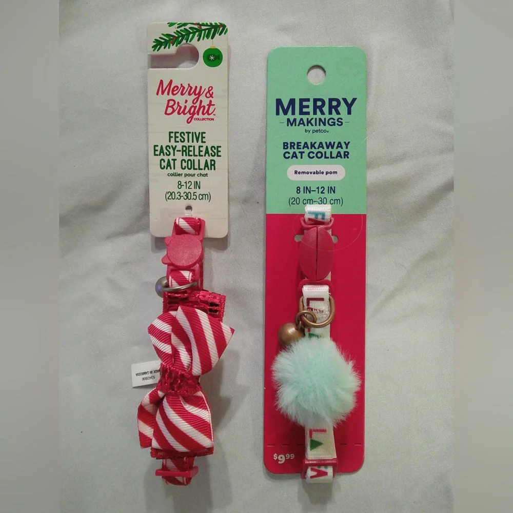 2 Festive Holiday Cat Collars: Fa La La and Candy Cane Stripe